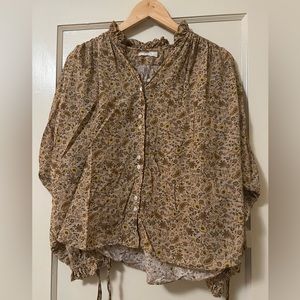 Doen brown floral blouse with tied sleeves